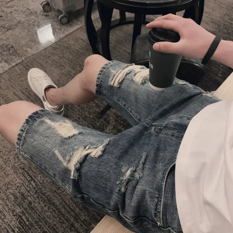 Men's Grey Denim Capri Shorts Casual Rick Style 2024 - Image 8
