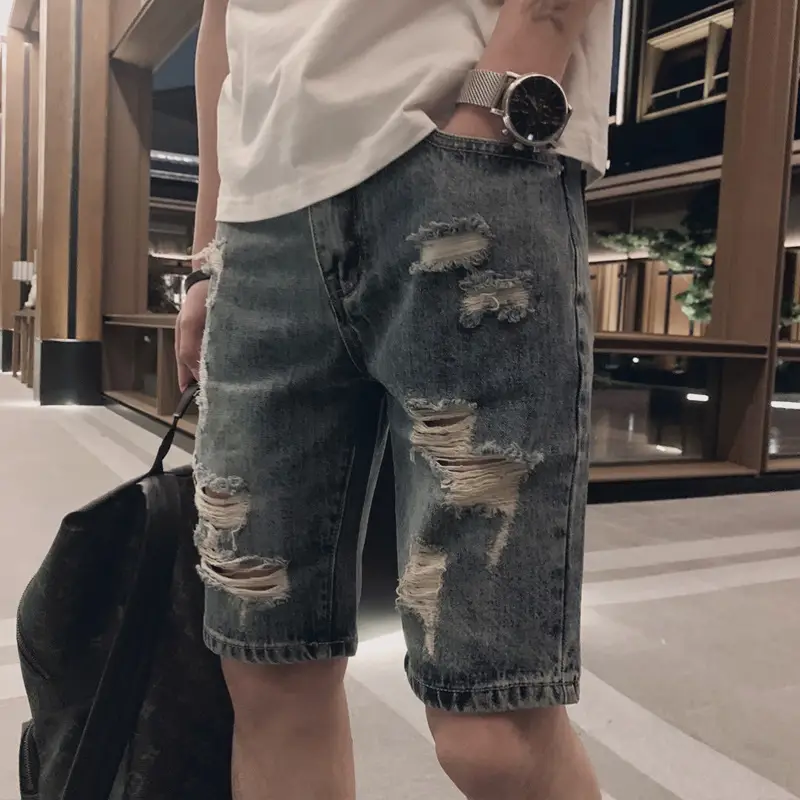 Men's Grey Denim Capri Shorts Casual Rick Style 2024 - Image 9