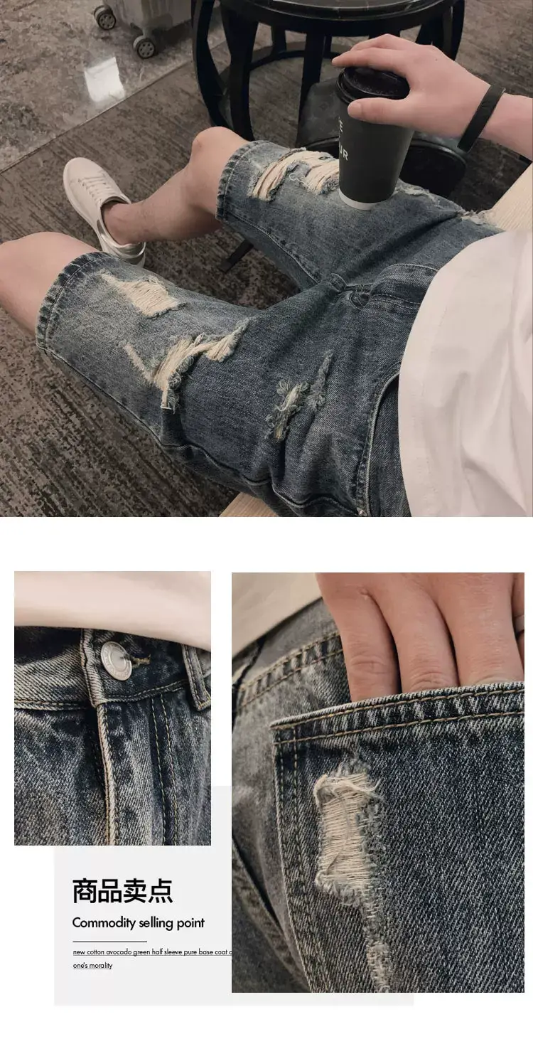 Men's Grey Denim Capri Shorts Casual Rick Style 2024 — feature 2