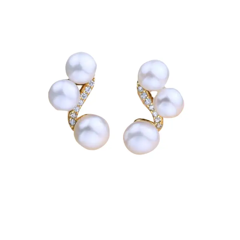 Freshwater Pearl Earrings S925 Silver Needle Lady's Daily Easiest for Match Earrings Three Beads Inlaid Small Temperament Casual Earrings - Image 8
