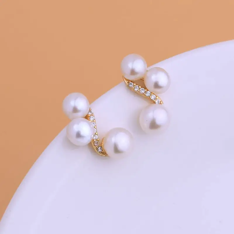 Freshwater Pearl Earrings S925 Silver Needle Lady's Daily Easiest for Match Earrings Three Beads Inlaid Small Temperament Casual Earrings — feature 12