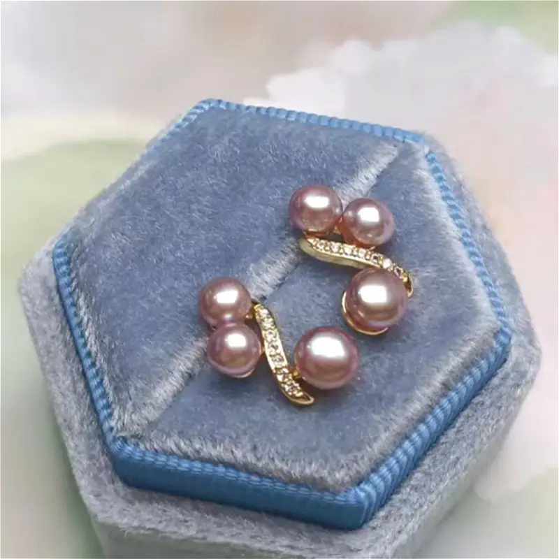 Freshwater Pearl Earrings S925 Silver Needle Lady's Daily Easiest for Match Earrings Three Beads Inlaid Small Temperament Casual Earrings - Image 3