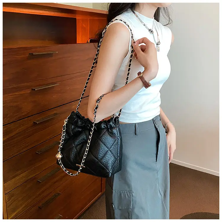 Black Quilted Chain Shoulder Bag for Women — feature 13
