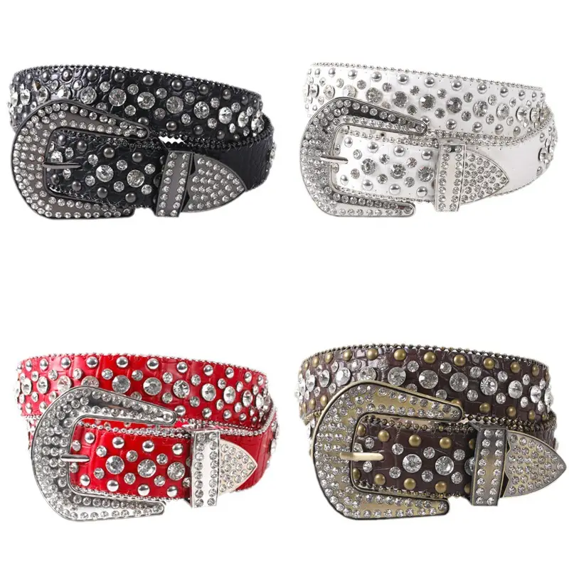 Black Rhinestone Wide Belt with Diamond Studded Design - Image 7
