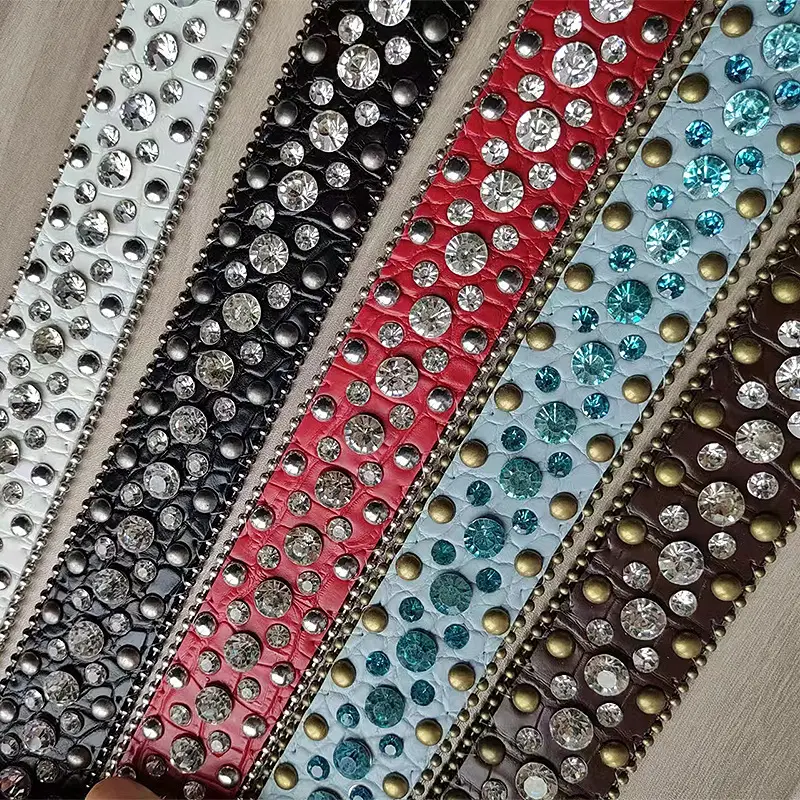 Black Rhinestone Wide Belt with Diamond Studded Design - Image 8