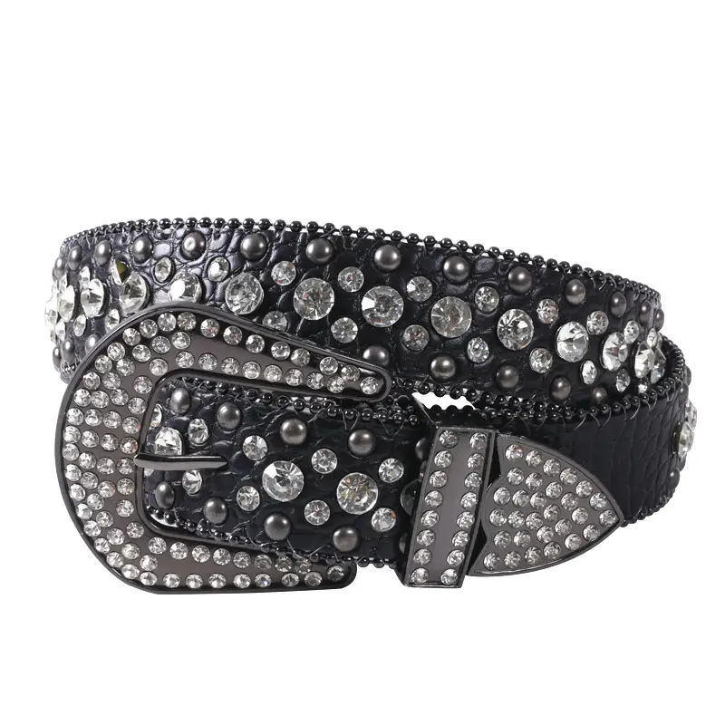 Black Rhinestone Wide Belt with Diamond Studded Design — feature 6