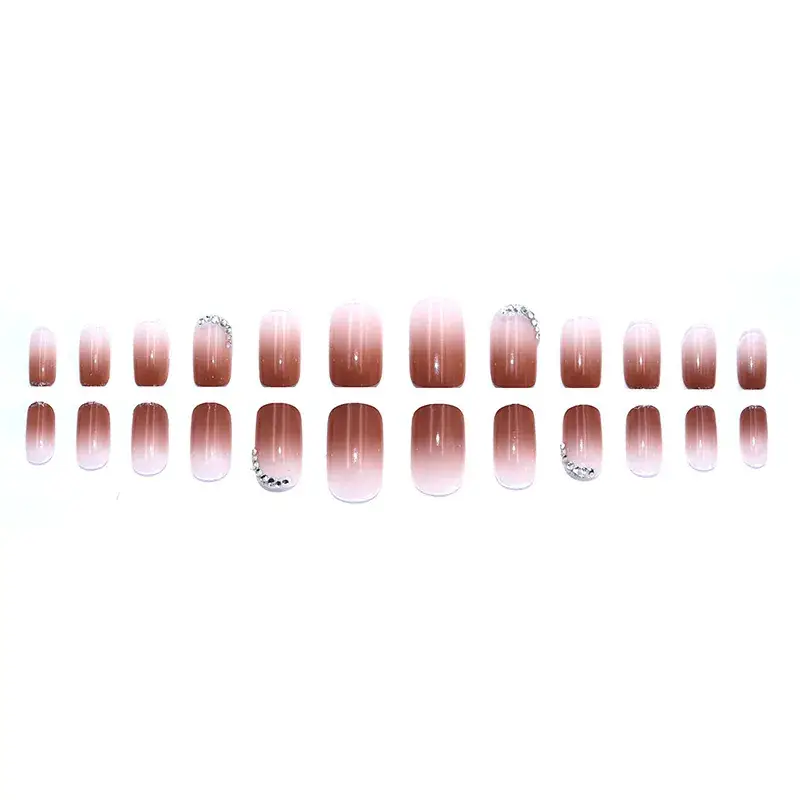 24 Pcs Fake Nails with Glitter & Pink Gradient Design