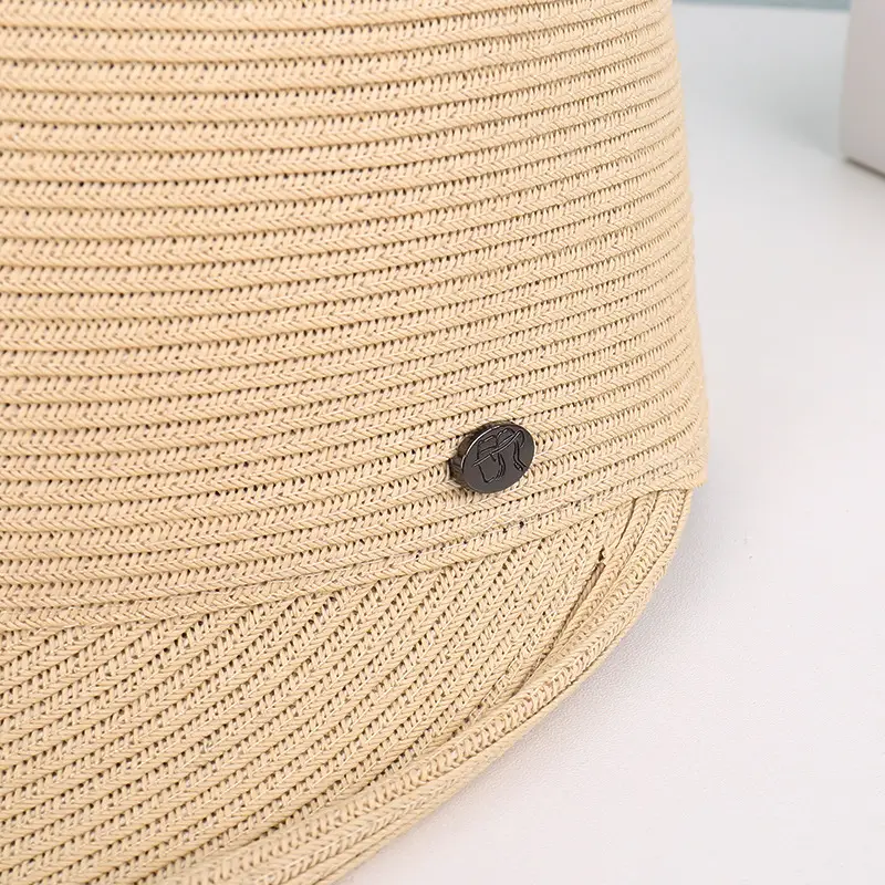 Women's Beige Straw Sun Hat with Button