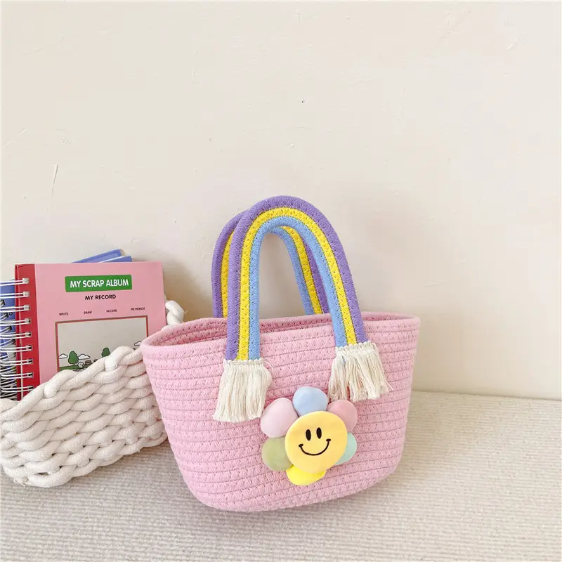 Children's Cotton Rope Woven Handbag with Sunflower