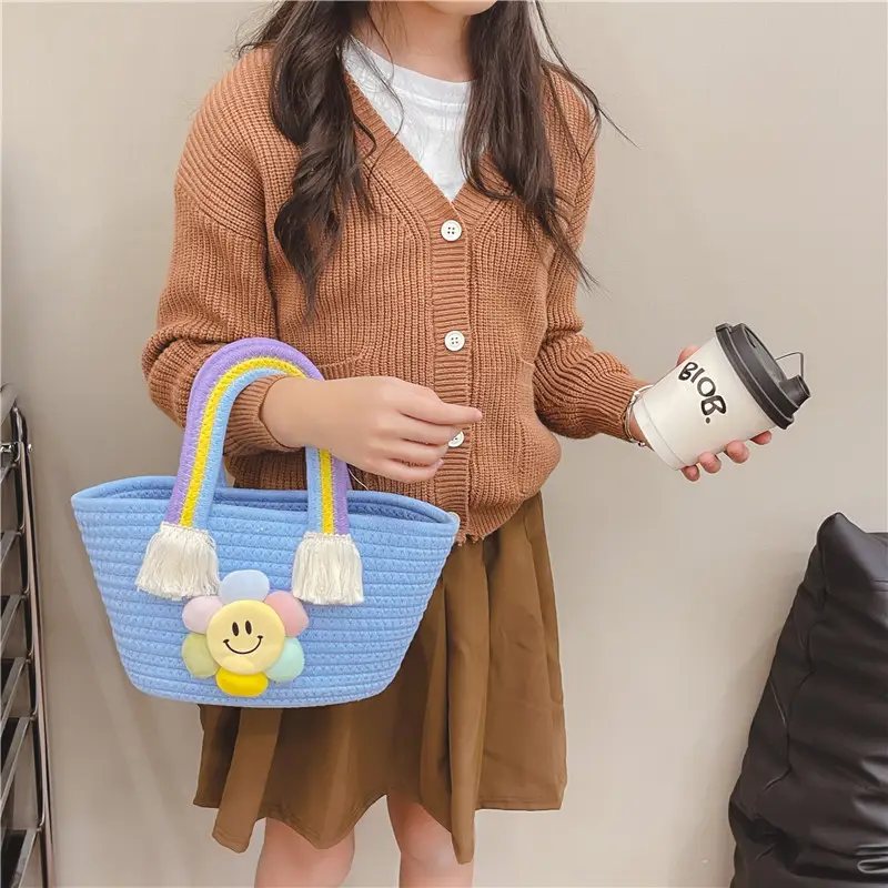 Children's Cotton Rope Woven Handbag with Sunflower