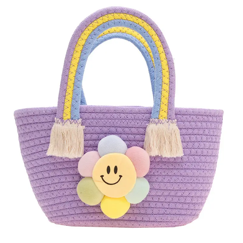 Children's Cotton Rope Woven Handbag with Sunflower