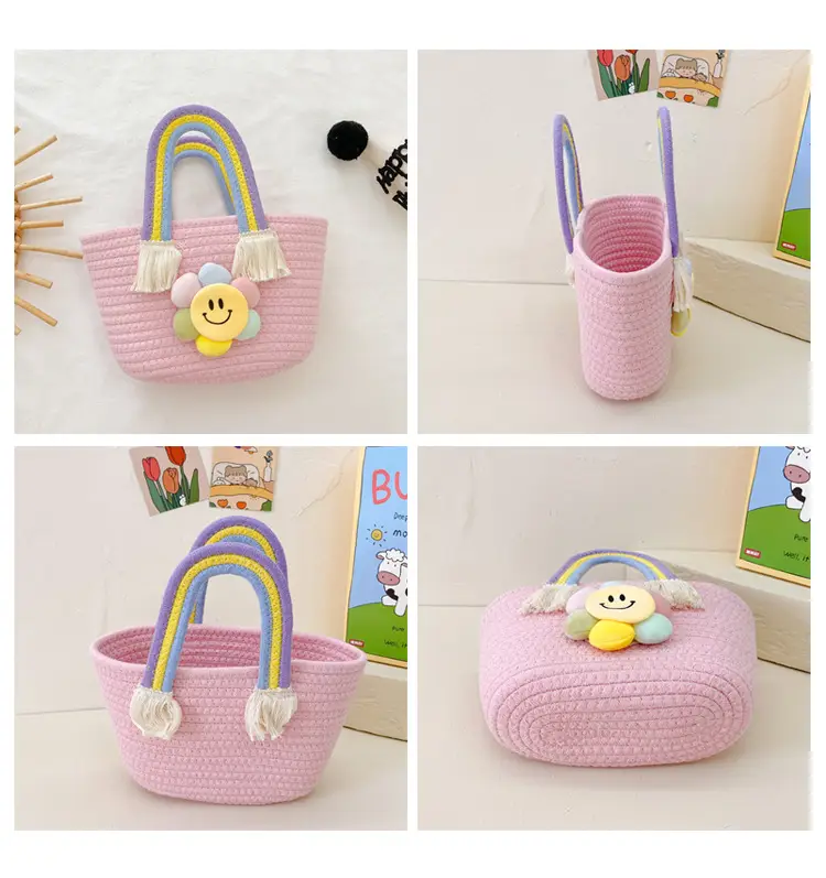 Children's Cotton Rope Woven Handbag with Sunflower — feature 13