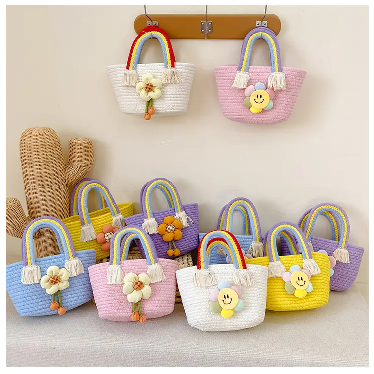 Children's Cotton Rope Woven Handbag with Sunflower — feature 6