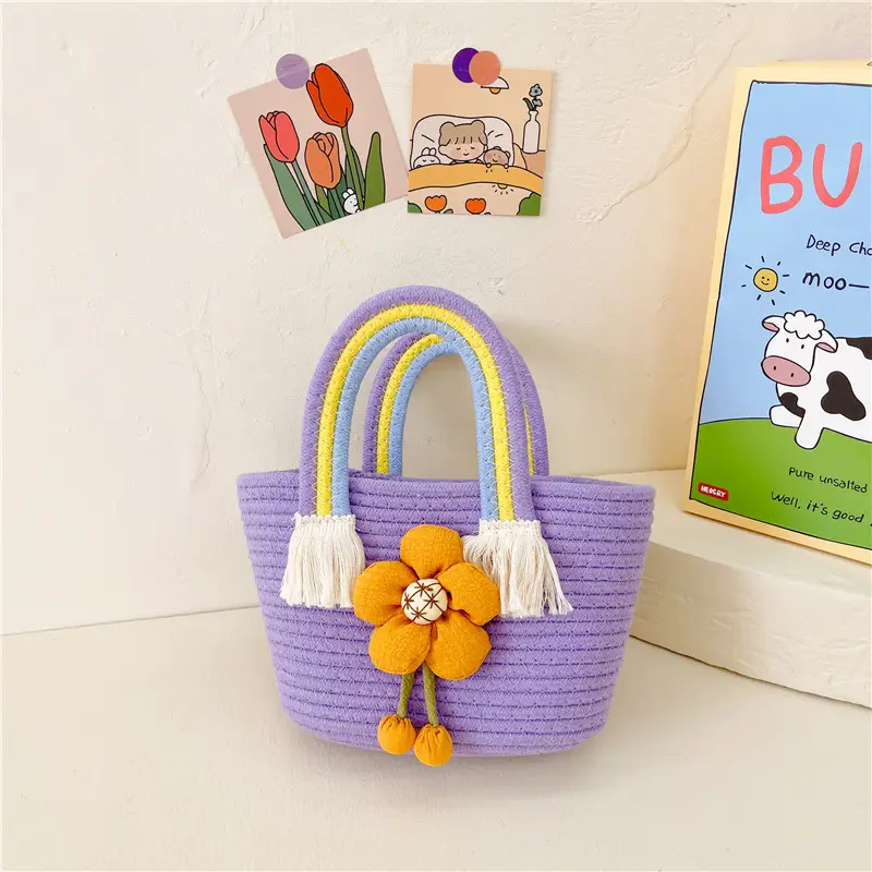 Children's Cotton Rope Woven Handbag with Sunflower