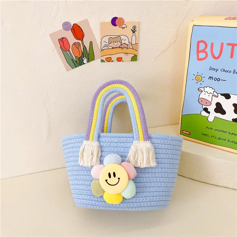 Children's Cotton Rope Woven Handbag with Sunflower