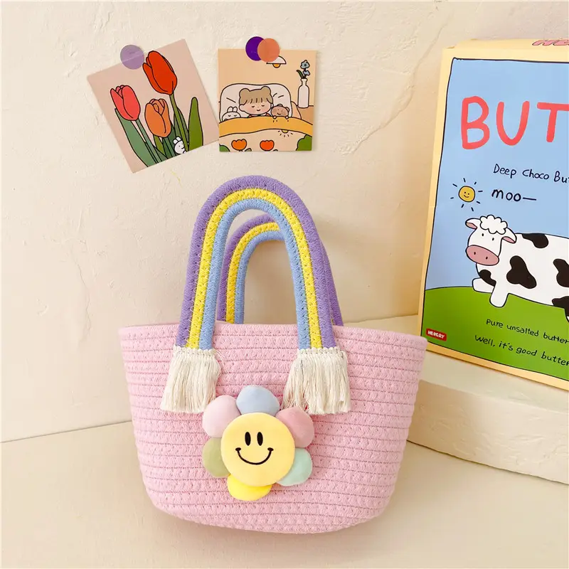 Children's Cotton Rope Woven Handbag with Sunflower