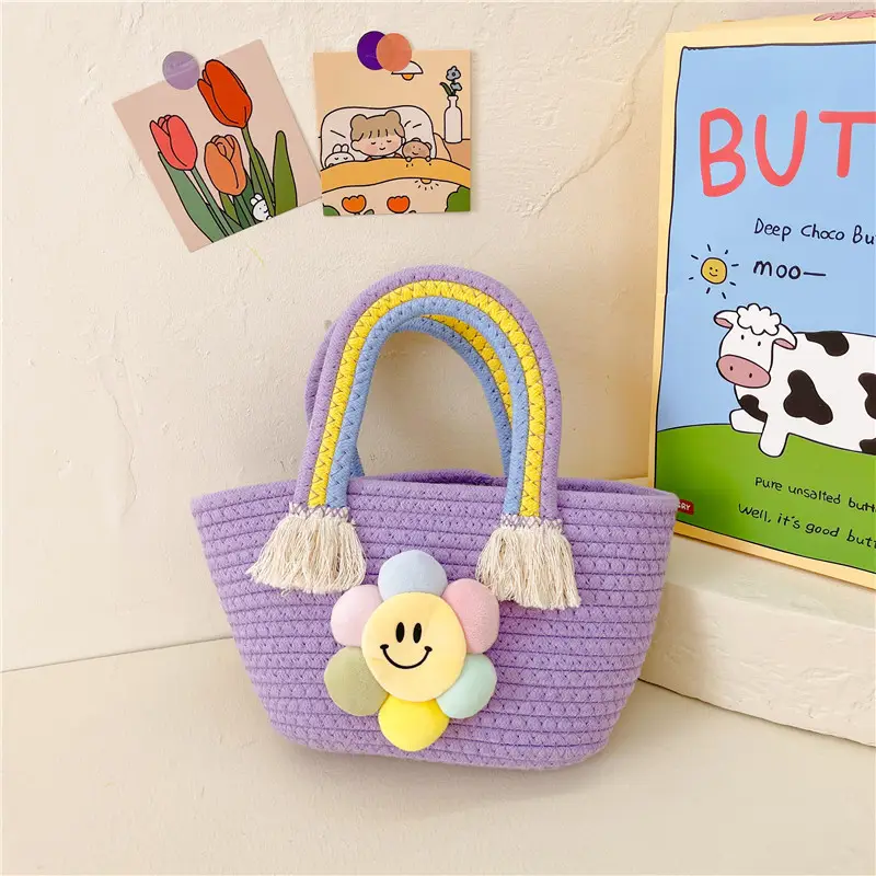 Children's Cotton Rope Woven Handbag with Sunflower