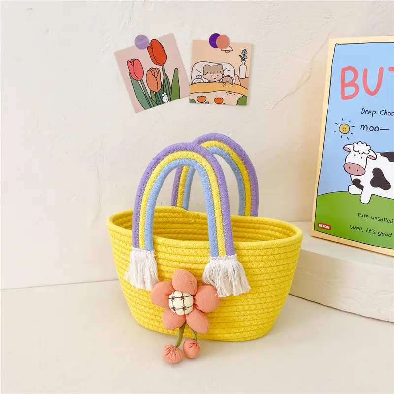 Children's Cotton Rope Woven Handbag with Sunflower