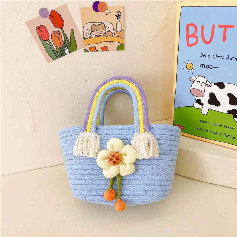 Children's Cotton Rope Woven Handbag with Sunflower
