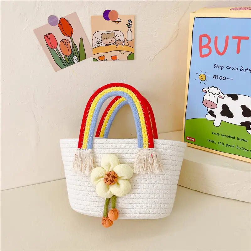 Children's Cotton Rope Woven Handbag with Sunflower
