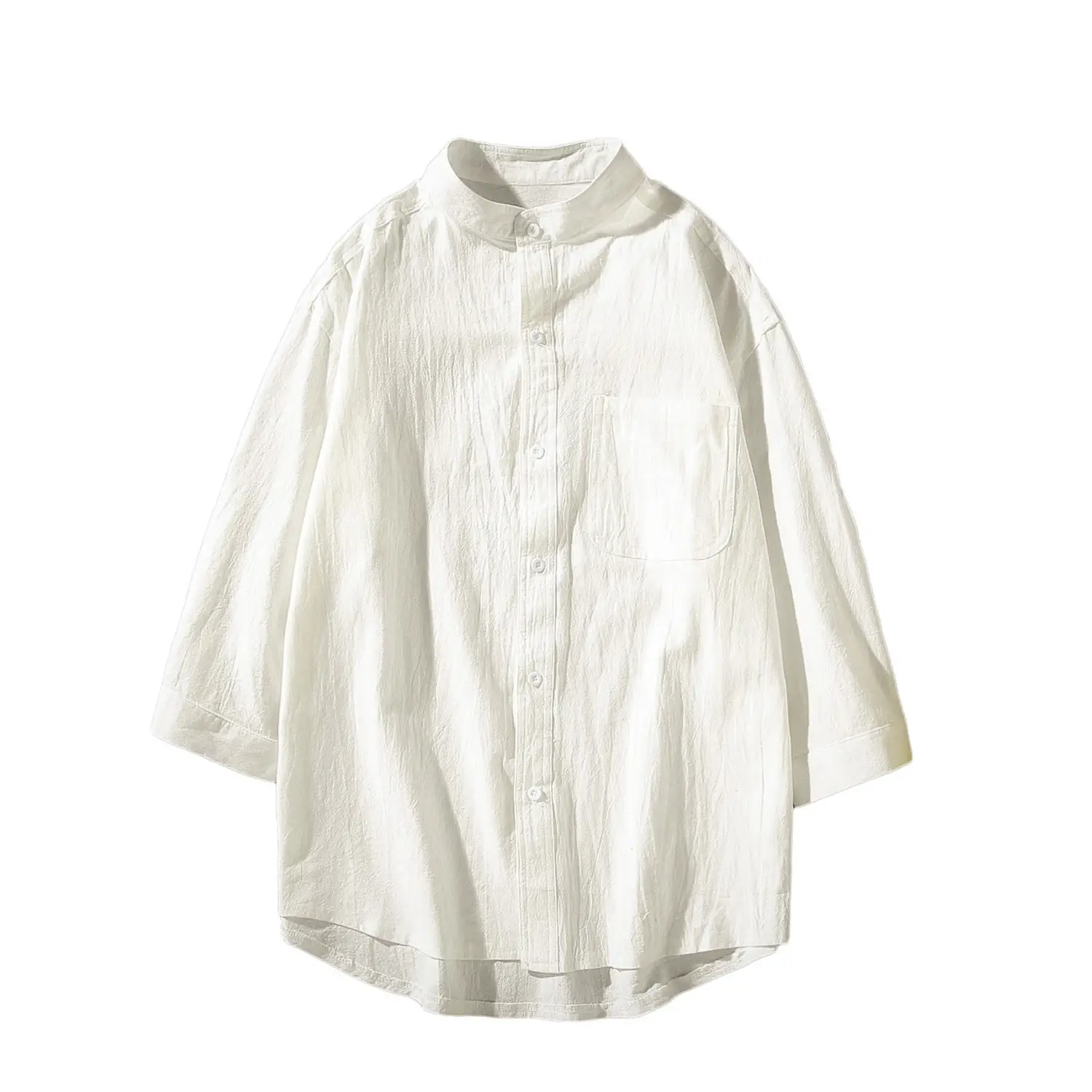 Men Linen Collar Shirt Olive Green Medium Sleeve Large - Image 8