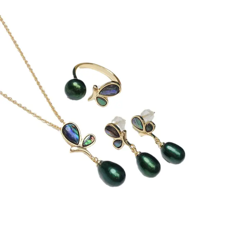 Feminine Pearl Butterfly Necklace Earrings Set - Image 12