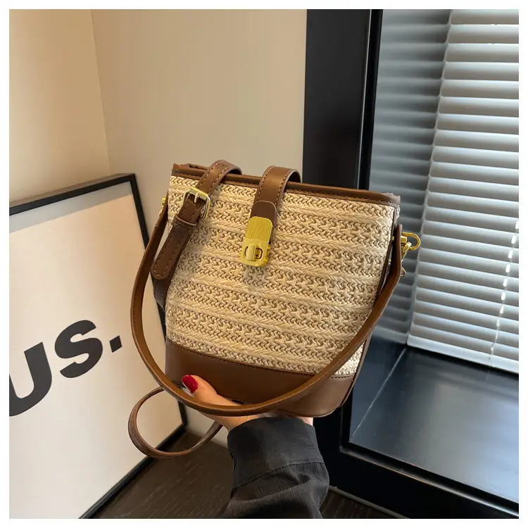 Women Straw Bag Brown Gold Plated Single Shoulder — feature 24