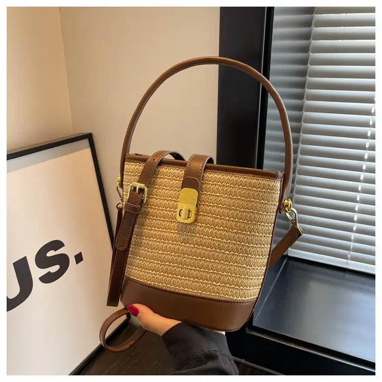 Women Straw Bag Brown Gold Plated Single Shoulder — feature 28