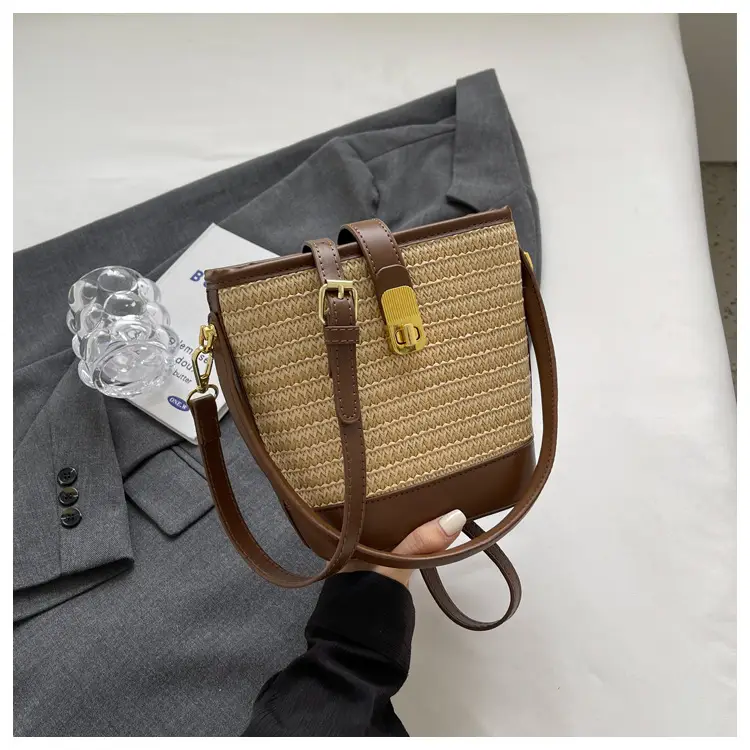 Women Straw Bag Brown Gold Plated Single Shoulder — feature 36
