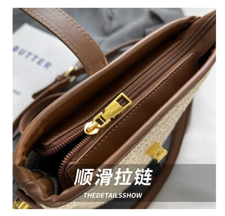 Women Straw Bag Brown Gold Plated Single Shoulder — feature 5