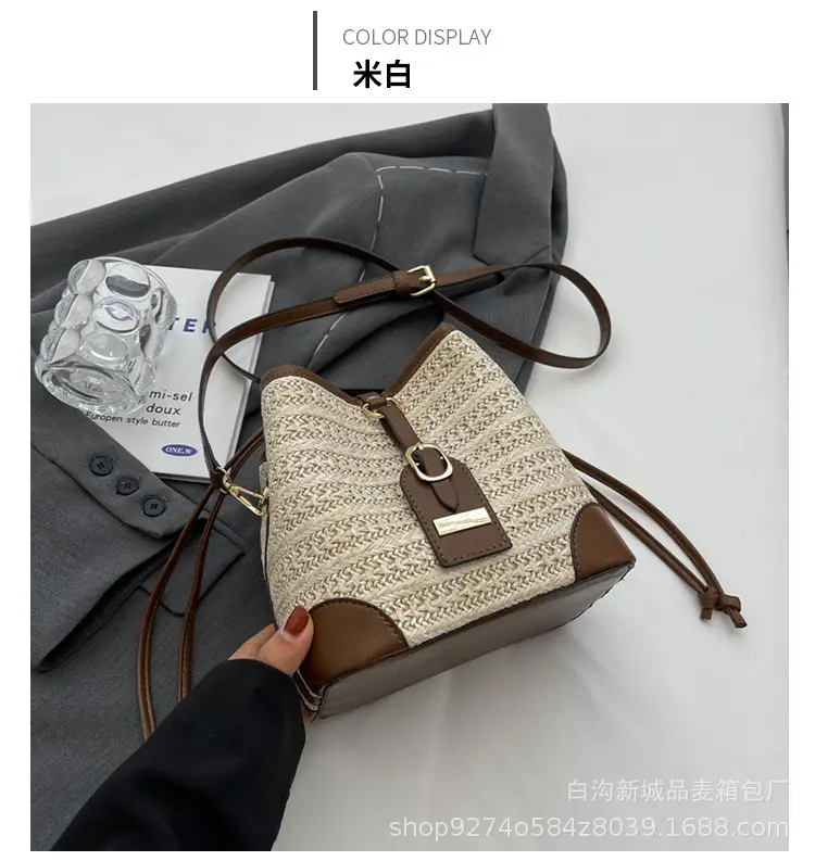 Women Woven Bucket Bag Straw Color-Blocking 2026 — feature 13