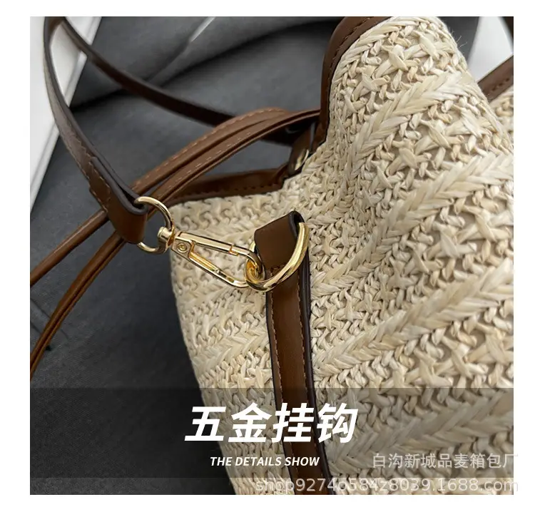 Women Woven Bucket Bag Straw Color-Blocking 2026 — feature 4