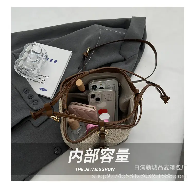 Women Woven Bucket Bag Straw Color-Blocking 2026 — feature 6