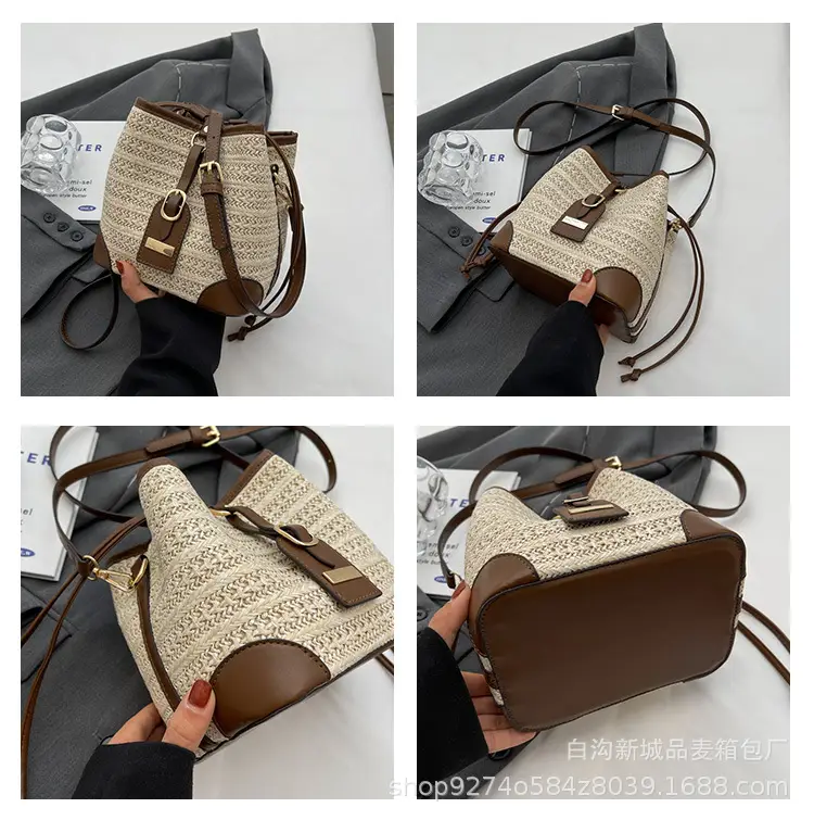 Women Woven Bucket Bag Straw Color-Blocking 2026 — feature 7