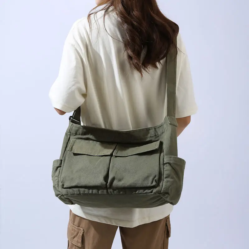 Japanese Canvas Shoulder Bag for College Women Large Capacity Messenger Bag - Image 4