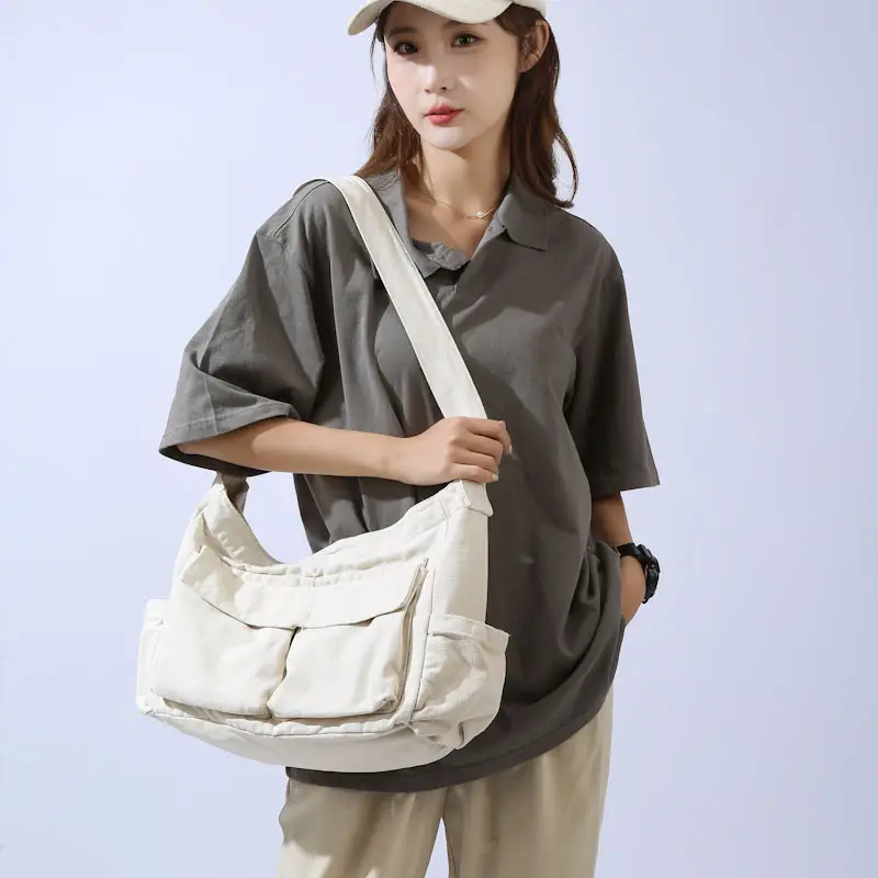 Japanese Canvas Shoulder Bag for College Women Large Capacity Messenger Bag - Image 5