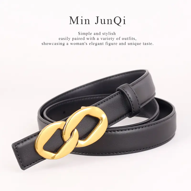 Women's Black Leather Belt with Gold Chain Buckle - Image 10