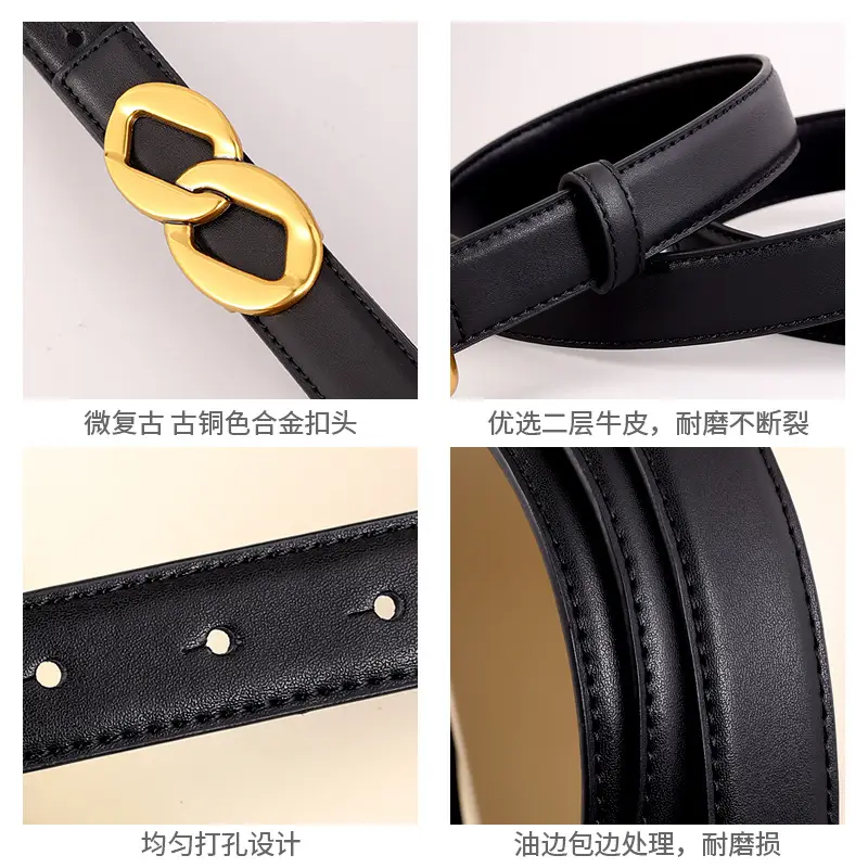 Women's Black Leather Belt with Gold Chain Buckle - Image 13