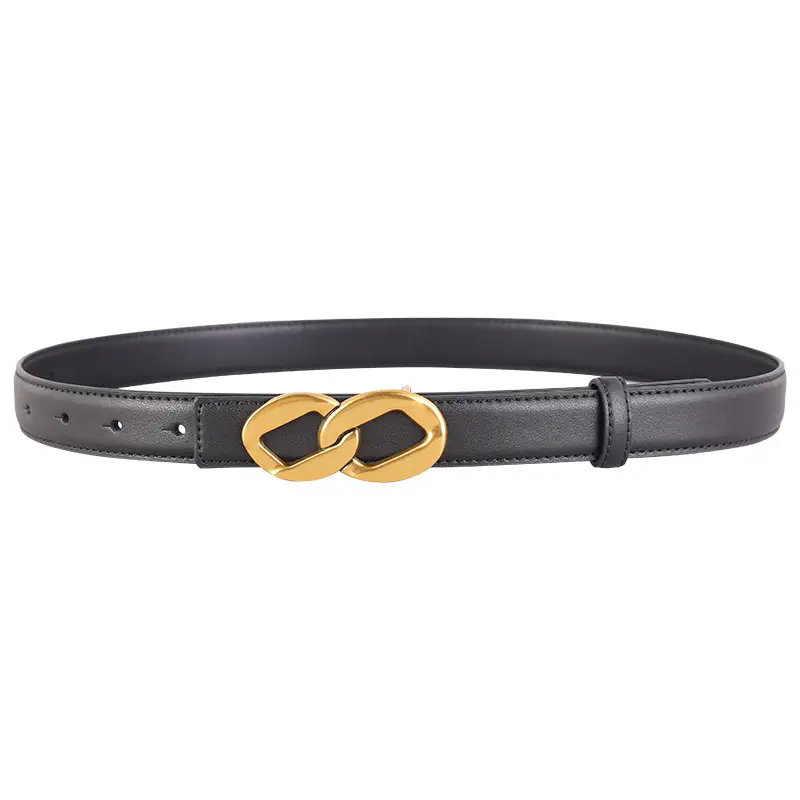 Women's Black Leather Belt with Gold Chain Buckle - Image 14