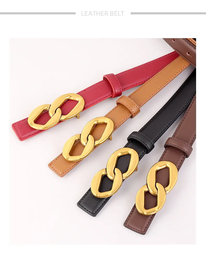 Women's Black Leather Belt with Gold Chain Buckle — feature 24