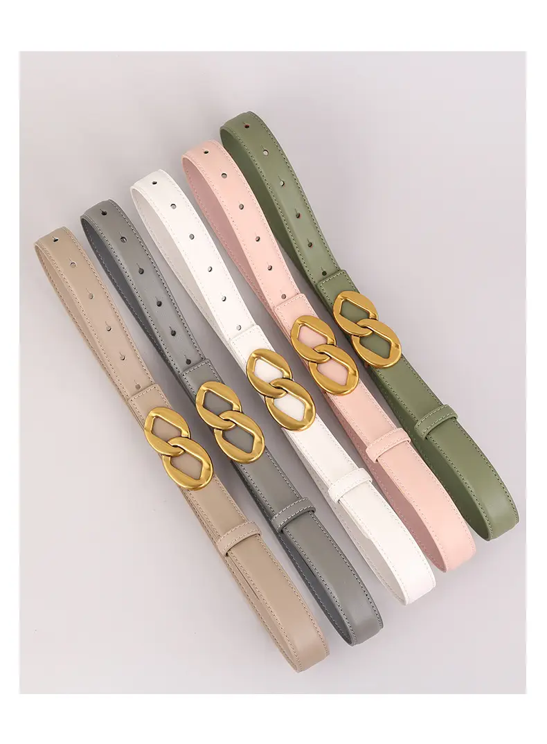 Women's Black Leather Belt with Gold Chain Buckle — feature 27