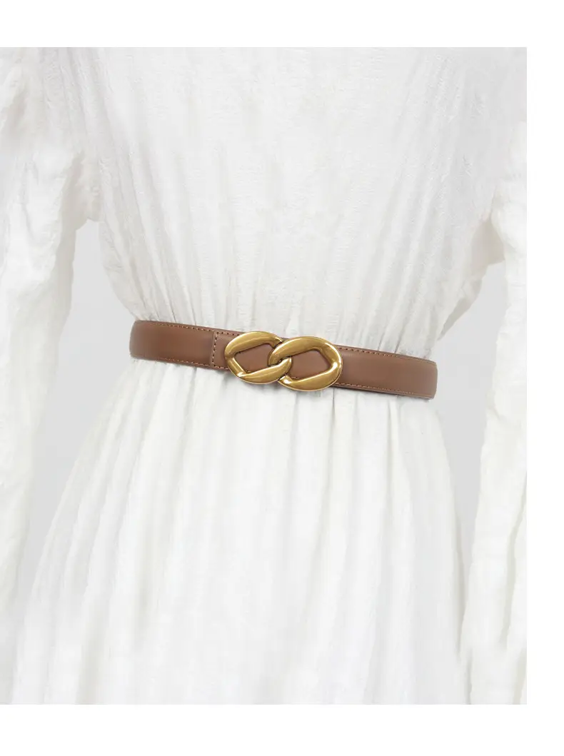Women's Black Leather Belt with Gold Chain Buckle — feature 29