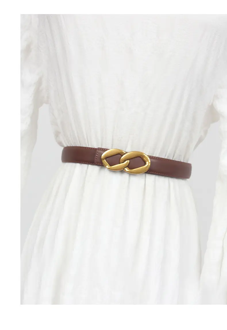Women's Black Leather Belt with Gold Chain Buckle — feature 30