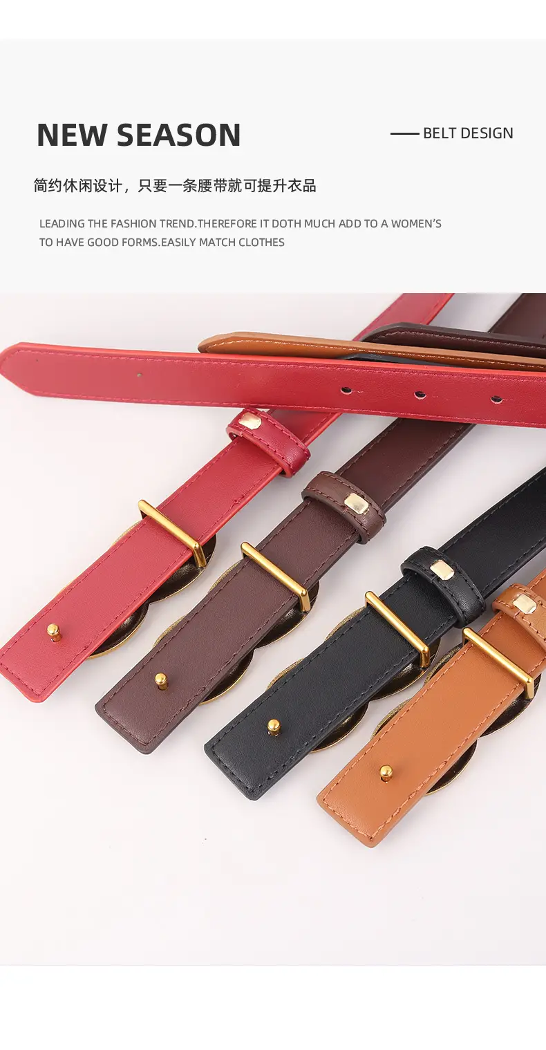 Women's Black Leather Belt with Gold Chain Buckle — feature 31