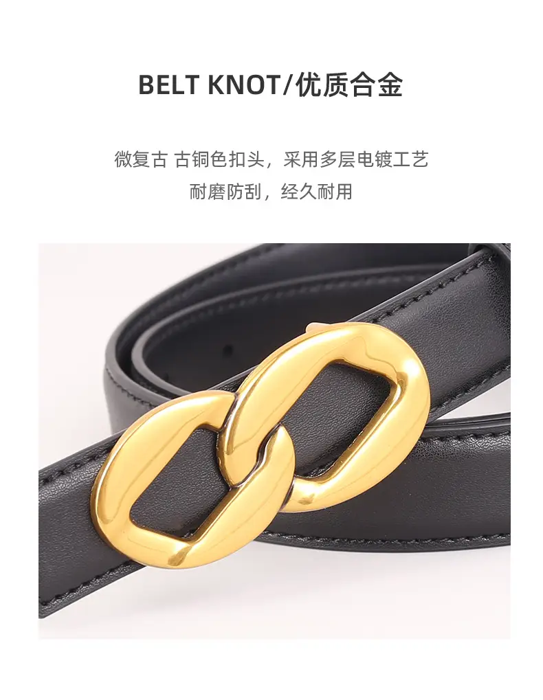 Women's Black Leather Belt with Gold Chain Buckle — feature 33