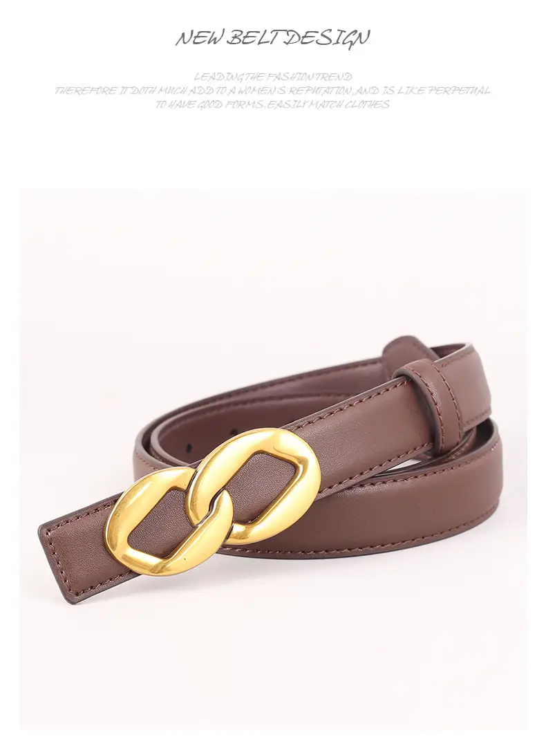 Women's Black Leather Belt with Gold Chain Buckle — feature 37