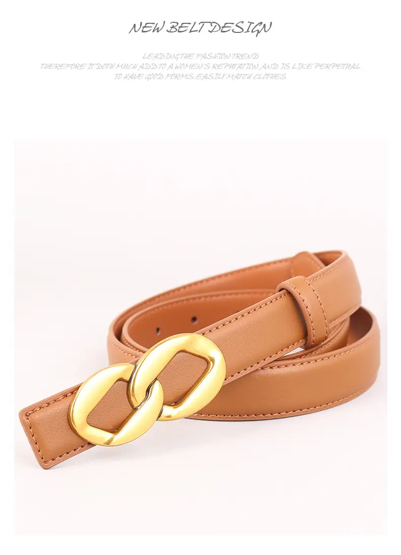 Women's Black Leather Belt with Gold Chain Buckle — feature 39