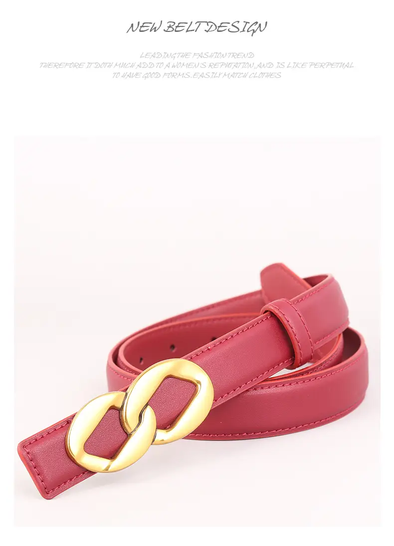 Women's Black Leather Belt with Gold Chain Buckle — feature 40