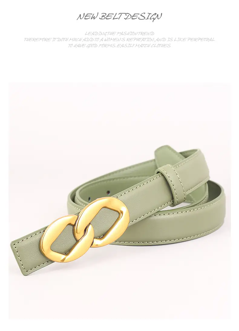 Women's Black Leather Belt with Gold Chain Buckle — feature 41