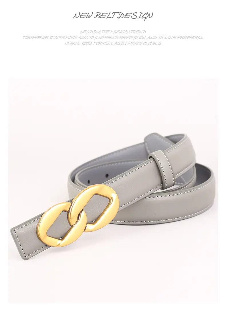Women's Black Leather Belt with Gold Chain Buckle — feature 42